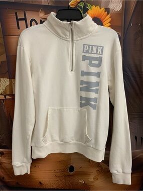PINK Victoria’s Secret 1/4 Zip Pullover Sweater XS Cream/Grey